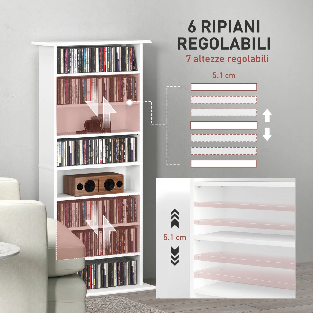Libreria Scaffale Porta CD con Ripiani Regolabili ¨C zephmum ¨C Bianco 58x24x124.5 cm