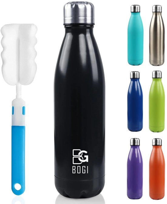 Fles in acciaio inossidabile 500ml a doppia parete termos, flessa impermeabile a liquidi, isolata in acciaio inossidabile, BPA-free, adatta per bambini, mantiene caldo e freddo, ideale per biciclette da corsa (nero)