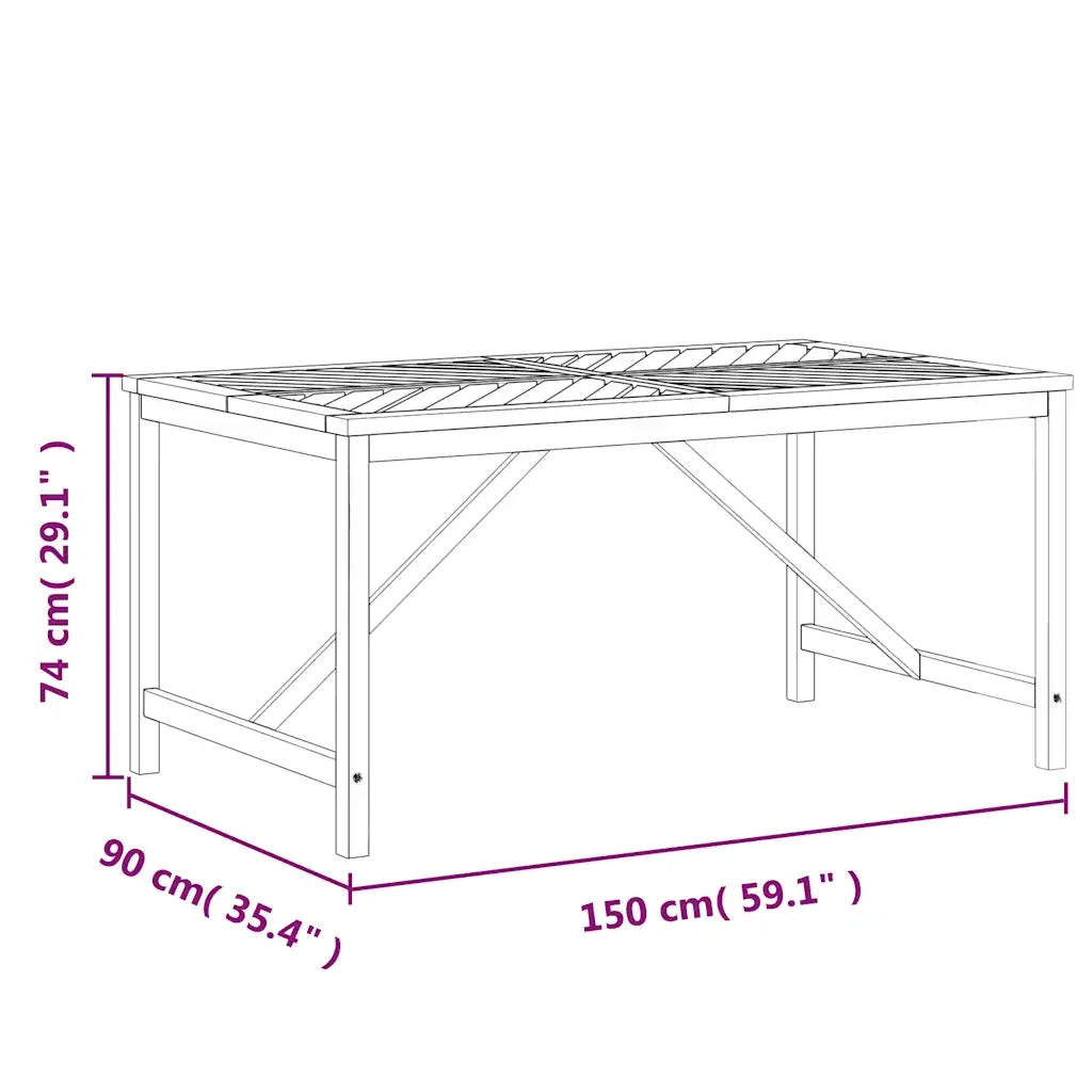 Tavolo da Pranzo da Giardino 150x90x74 cm Legno Massello Acacia 362241