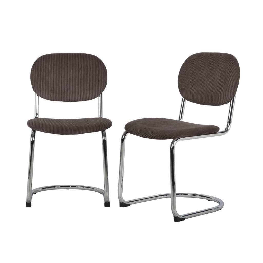 Set 2 sedie arrotondate metallo, velluto a coste e gambe cromate,