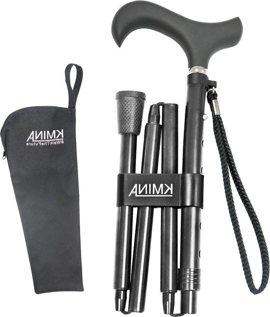 Staffa da camminata pieghevole per uomo e donna - Regolabile per anziani e seniores - Materiale: alluminio - Colore: nero
