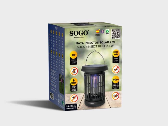 Lampada antizanzare solare 2W con LED UVA 365nm, batteria 2000mAh, copertura 40m², griglia alta tensione 1500V - SOGO