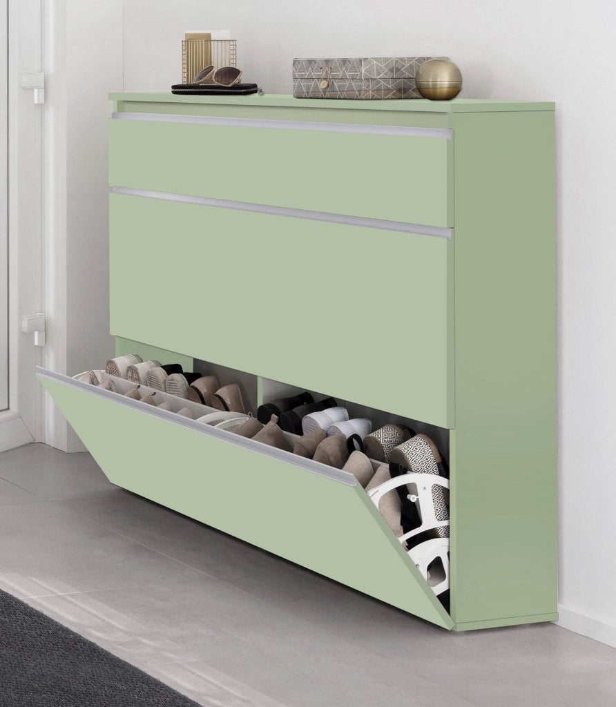 Mobile Portascarpe Marconi, Scarpiera 16 Paia Made in Italy, 120x26.5x108h cm Verde