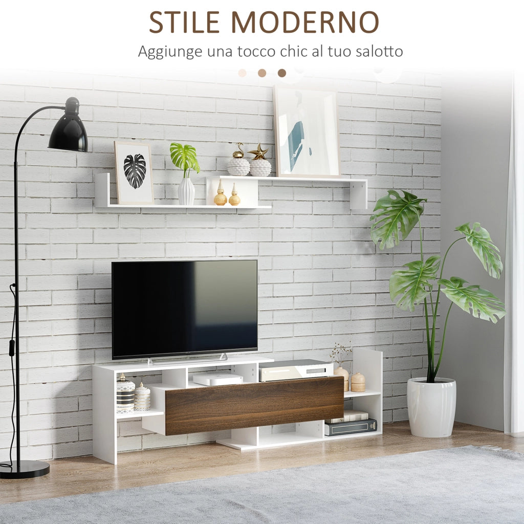 Mobile TV con Ripiani Aperti e Armadietto ¨C Zephmum ¨C Truciolato Bianco e Marrone