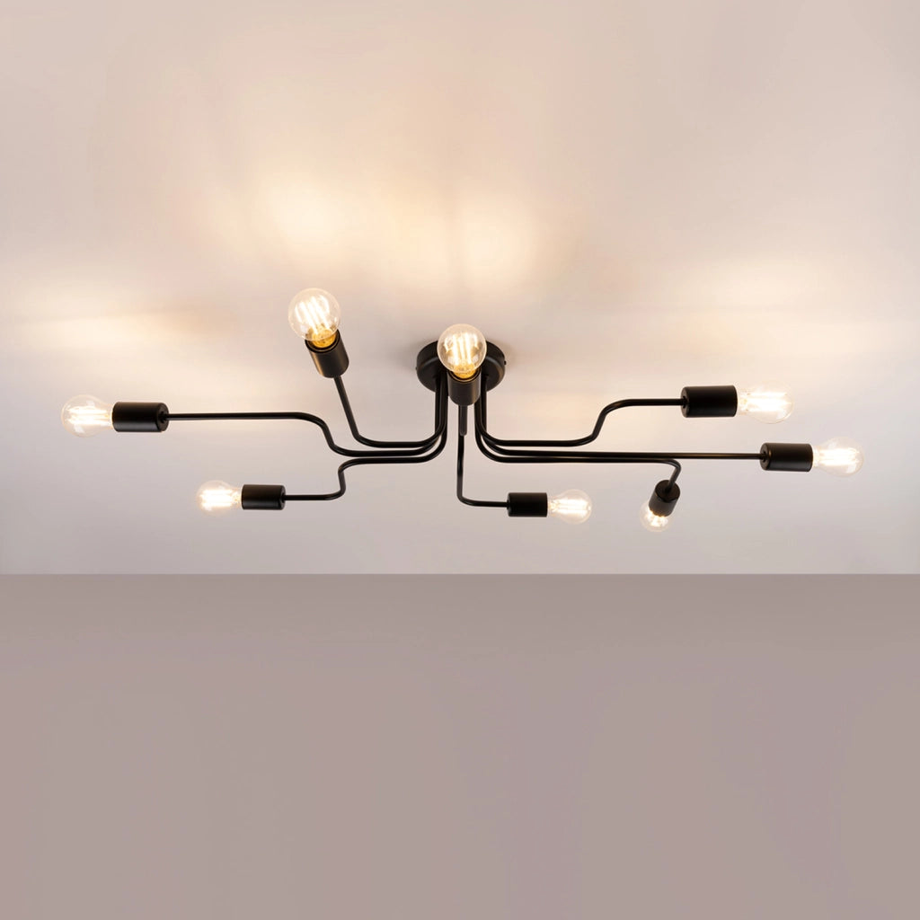Plafoniera loft industrial nera metallo 8xE27 PLANUM Pure Lume