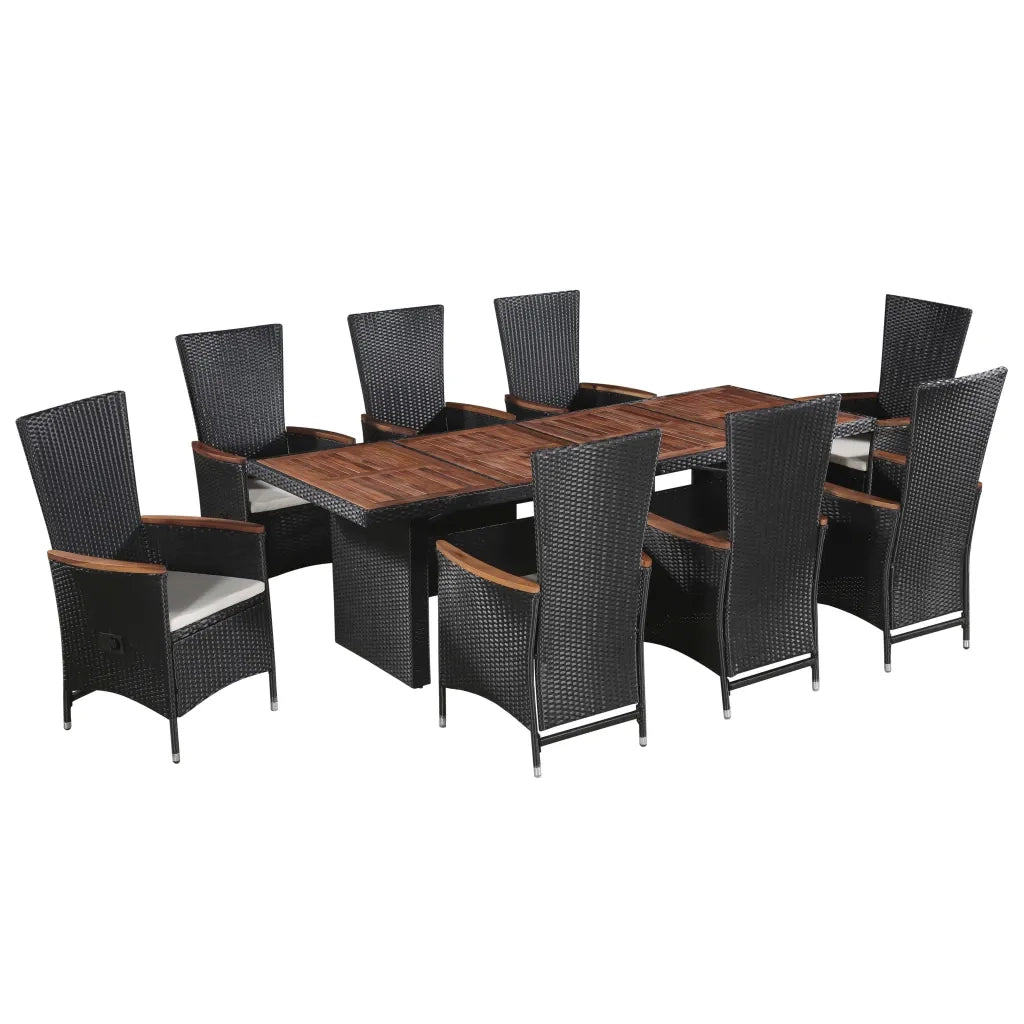 Set da Pranzo da Giardino 9 pz con Cuscini in Polyrattan Nero    cod mxl 32784