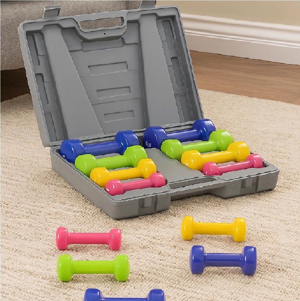 Set Manubri Palestra 8 Pesi Fitness con Valigetta 0.5kg 1kg 1.5kg 2Kg colorati