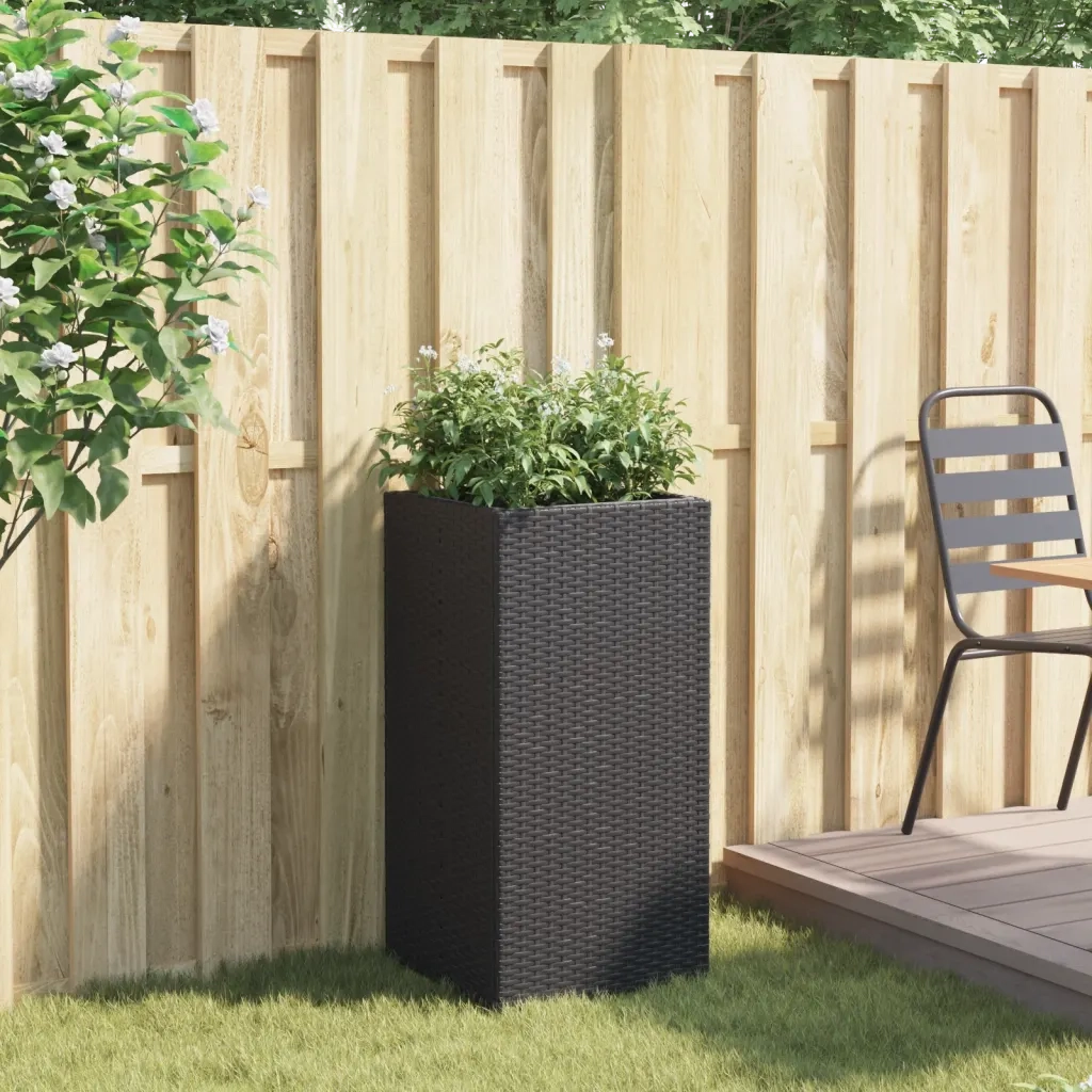 Fioriera | Cassetta per fiori | Vaso da Giardino Nera 40x40x80 cm in Polyrattan