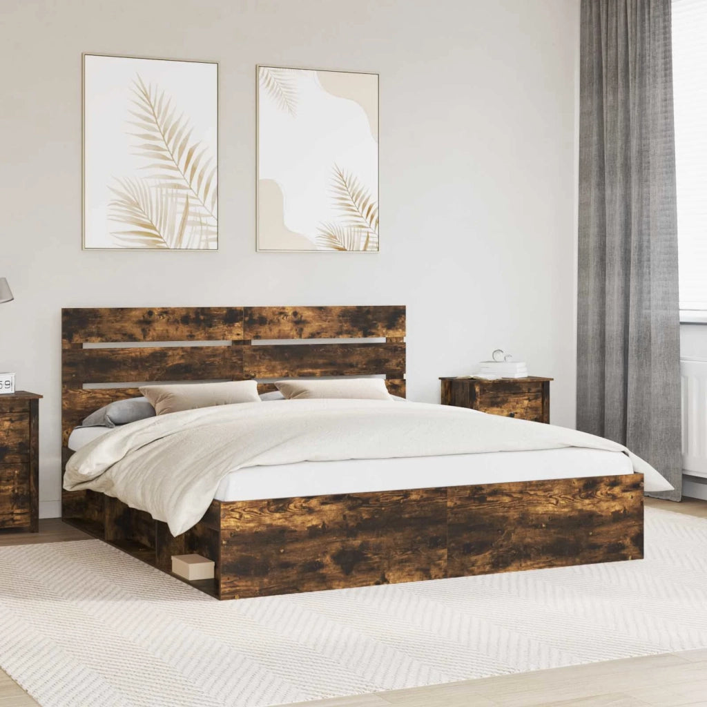 Struttura del letto Rovere fumé 200 x 200 cm Pino massello 3411708