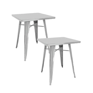 Set 2 Tavoli da Giardino 60x60 cm in Lamiera Galvanizzata Vorghini Silver