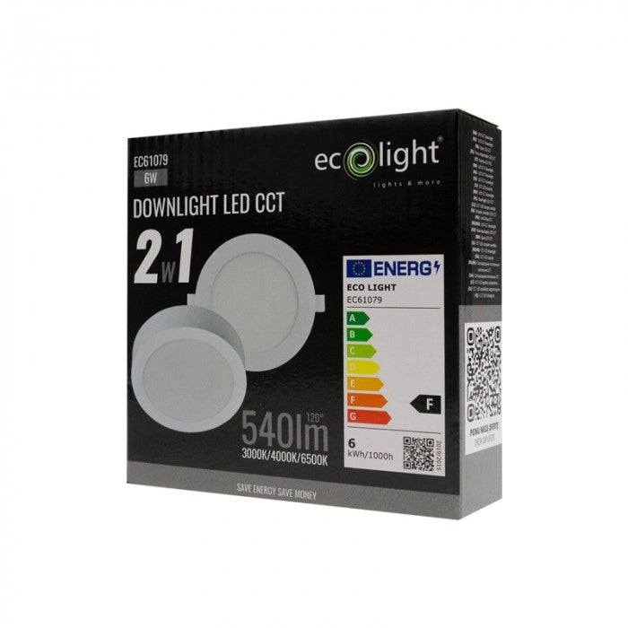 Downlight LED rotondo CCT 2in1 6W bianco Ecolight