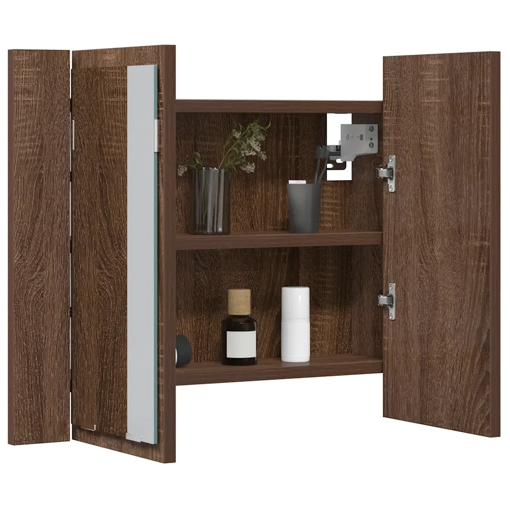 Mobile Specchio LED-Armadietto a Specchio da Bagno Rovere Marrone 60x12x45cm Legno Multistrato