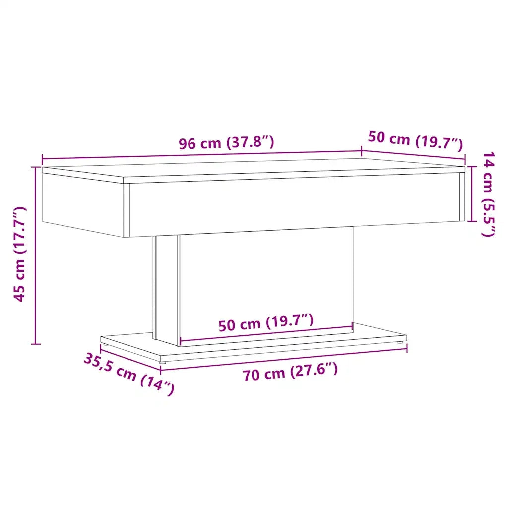 Tavolino da caffè Rovere Artigianale 96x50x45 cm in Legno Multistrato 856547