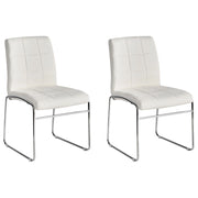 Set di 2 sedie da pranzo in ecopelle bianca con gambe in metallo cromato moderne