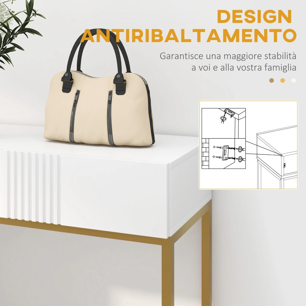 Consolle da Ingresso con Cassetti e Gambe Dorate ¨C zephmum ¨C Bianco 80x31.5x75