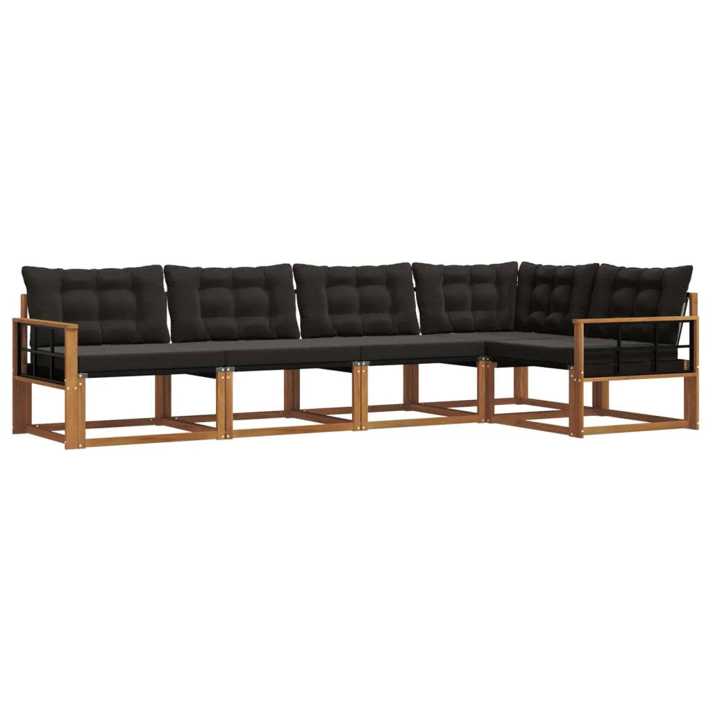 Set di divani da esterno con cuscino 5 pcs Naturale e Nero
