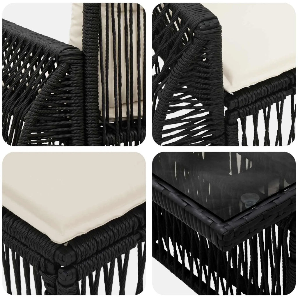 Set Divano da Giardino 13 pz Nero e Bianco Crema polyrattan 3437026