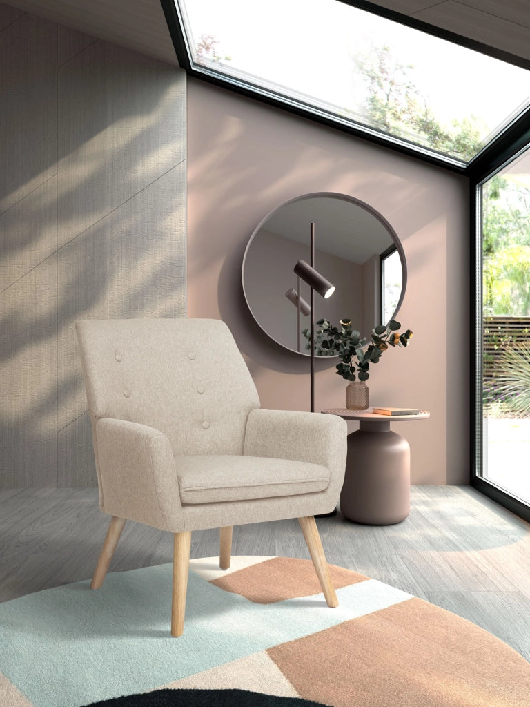 Poltrona Hispanohogar tessuto sabbia con gambe Hispanohogar legno 81x64x69