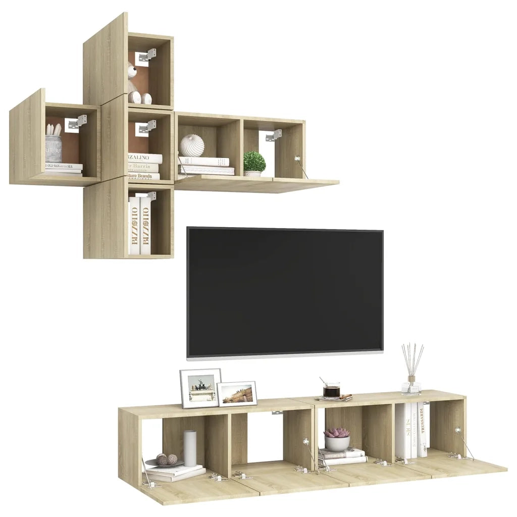 Set di Mobili Porta TV 7 pz-Credenza per TV Rovere Sonoma in Legno Multistrato
