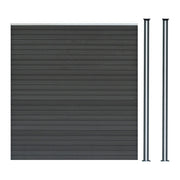 Pannello Recinzione + 2 Pali Alluminio LED Grigio Doghe PVC 185cm