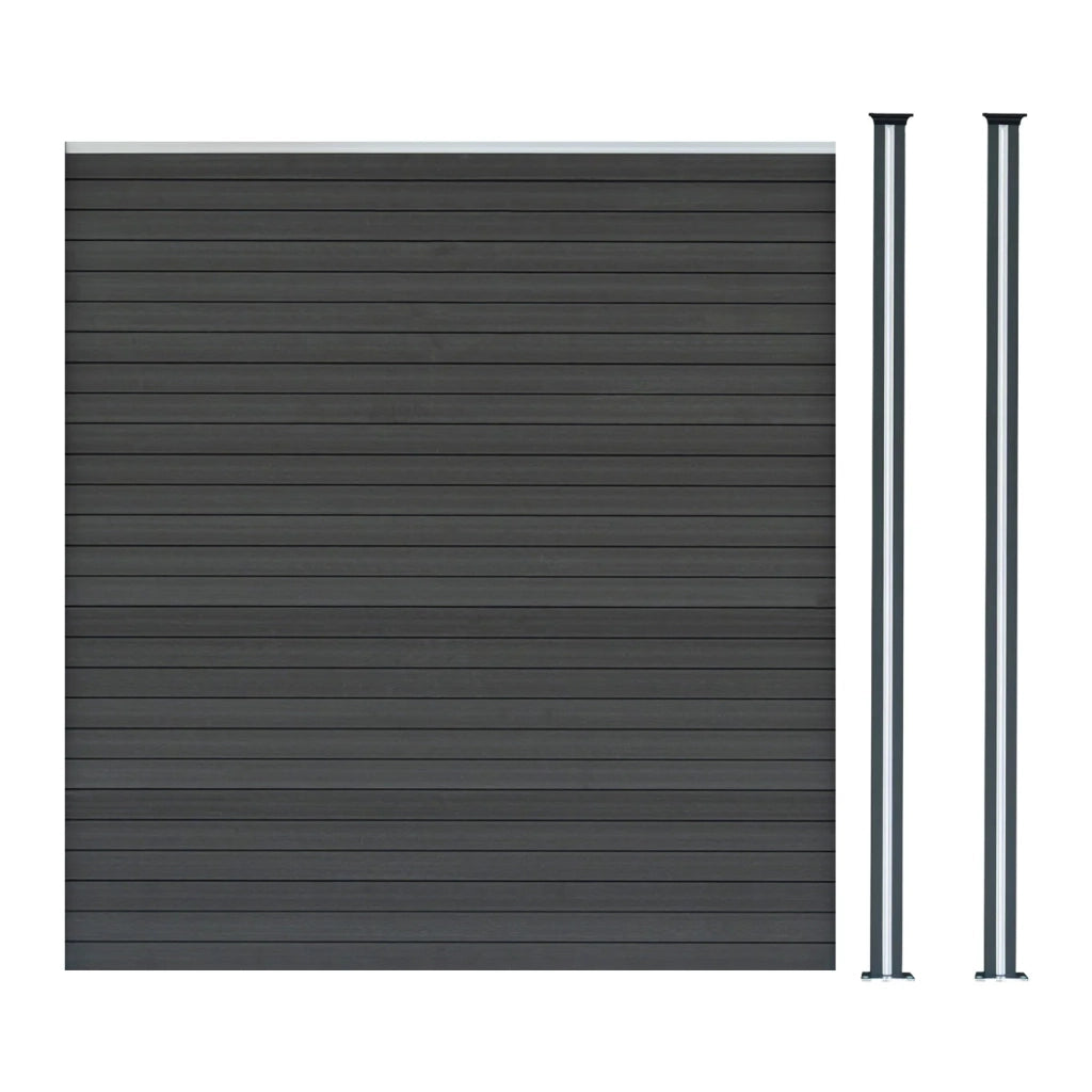 Pannello Recinzione + 2 Pali Alluminio LED Grigio Doghe PVC 185cm