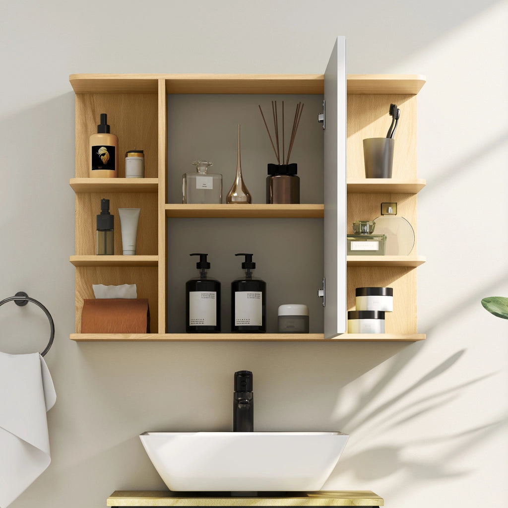 Specchiera Bagno con Armadietto e Ripiani ¨C Zephmum ¨C Legno 80x20x59 cm