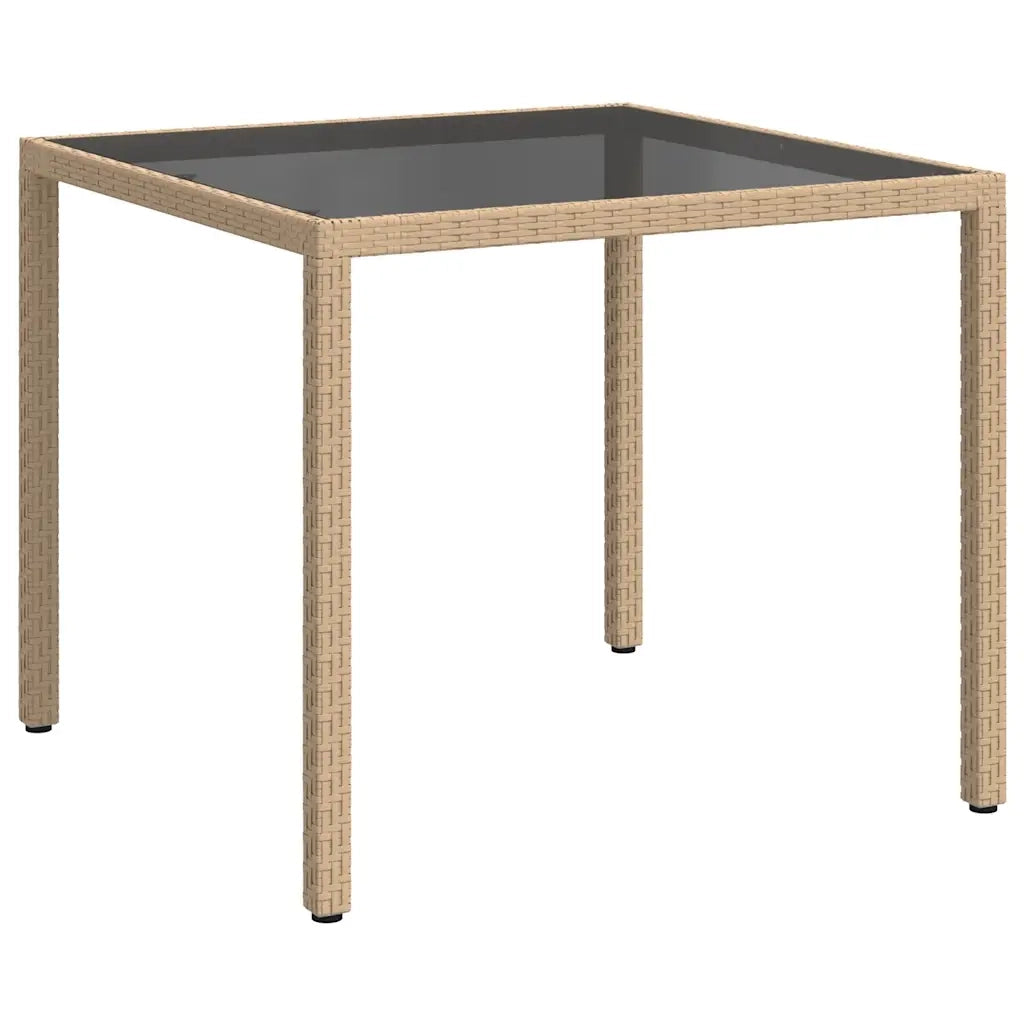 Tavolo Giardino 90x90x75 cm Vetro Temperato e Polyrattan Beige cod mxl 34207