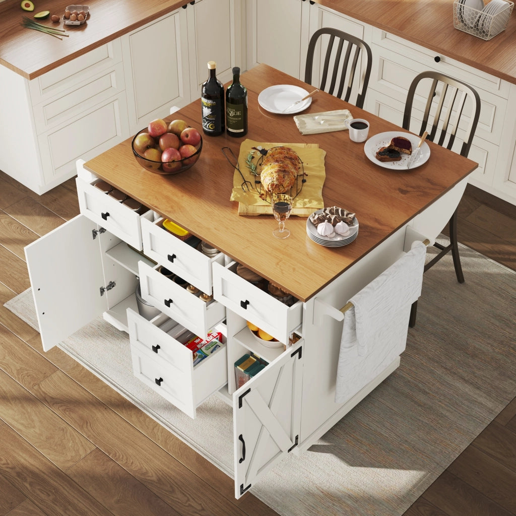 Isola da cucina pieghevole in MDF e metallo bianca