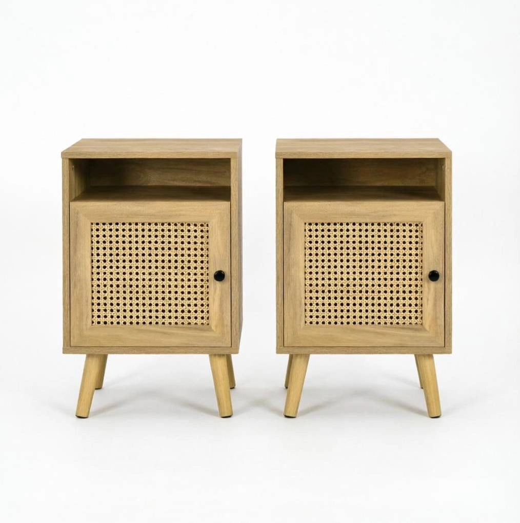 Set di 2 comodini in rattan naturale 39x35x60 cm