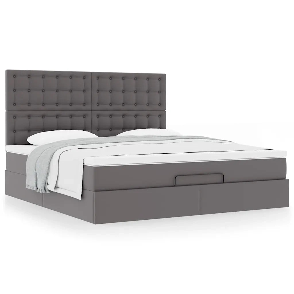 Struttura Letto Pouf con Materasso Grigio 180x200 cm Similpelle 3313019