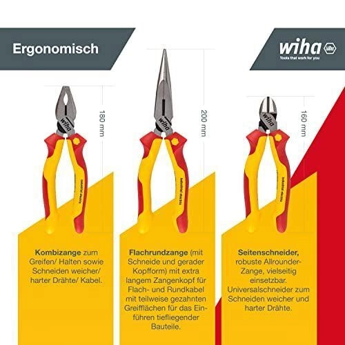 Wiha 38637 Industrial electric Set di pinze 3 pezzi isolamento 1000 V AC colore Rosso Giallo