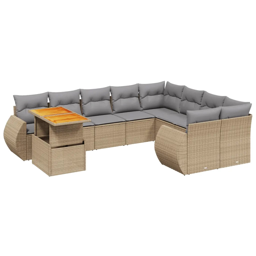 Set Divano da Giardino 10 pz con Cuscini Beige in Polyrattan 3272361