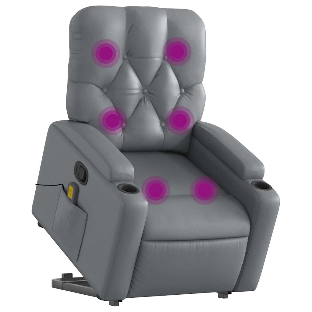 Poltrona Alzapersona Reclinabile Massaggio Grigio Similpelle 3204782