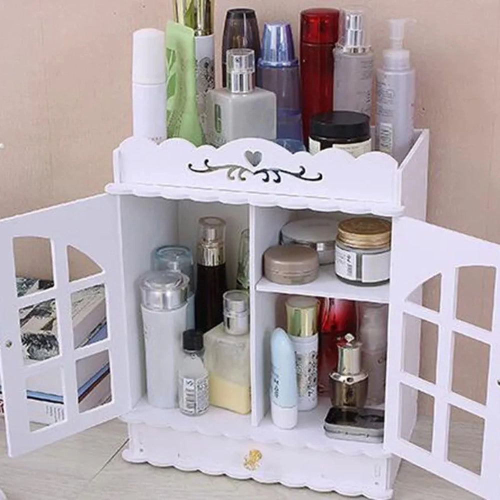 Trade Shop - Organizer Per Cosmetici Portaoggetti Trucchi Gioielli Con Cassetto In Legno 30x16x35cm -