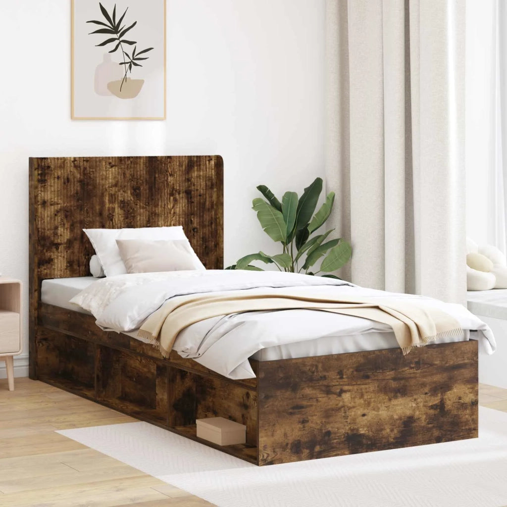 Struttura del letto con stoccaggio e testata Rovere Fumo 3413889