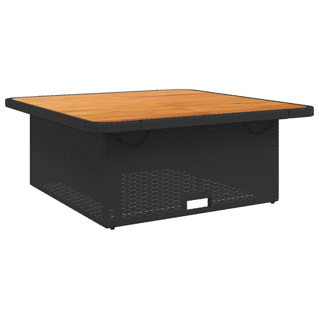 Tavolo da Giardino | Tavolino da esterno Nero 110x110x71 in Polyrattan e Legno Acacia