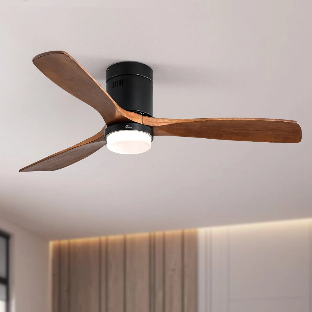 Ventilatore da soffitto 132 cm con luce LED 18W, 3 pale in legno, nero