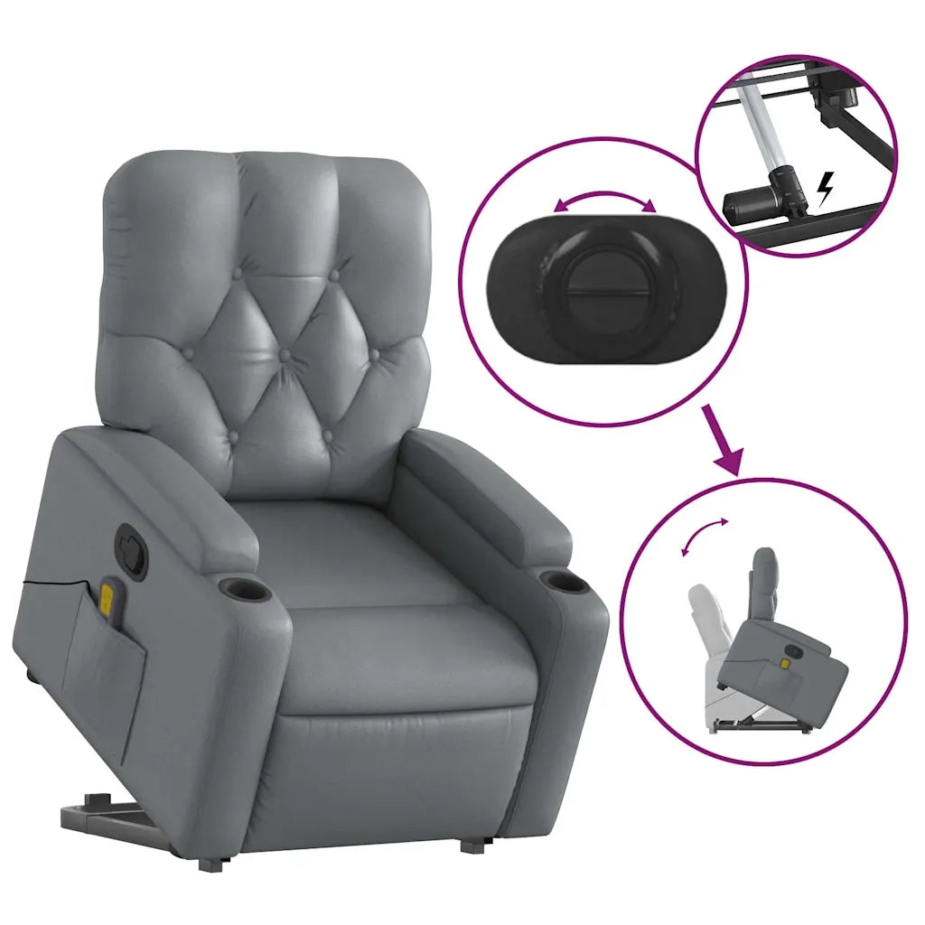 Poltrona Alzapersona Reclinabile Massaggio Grigio Similpelle 3204782