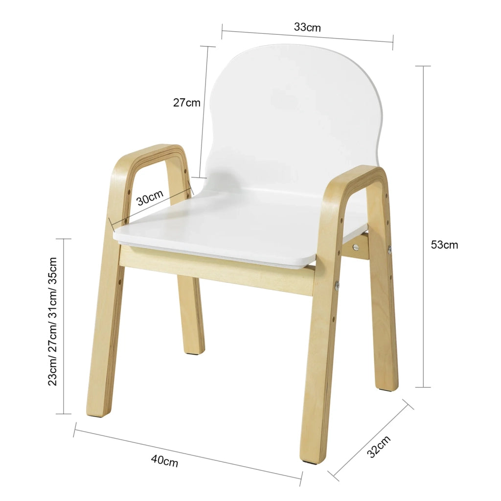 Set 2 sedie Bambini Sgabello Bambini Altezza del Sedile Regolabile: 23-27-31-35 cm in Legno massello di Betulla Classe E1 KMB24-WNX2
