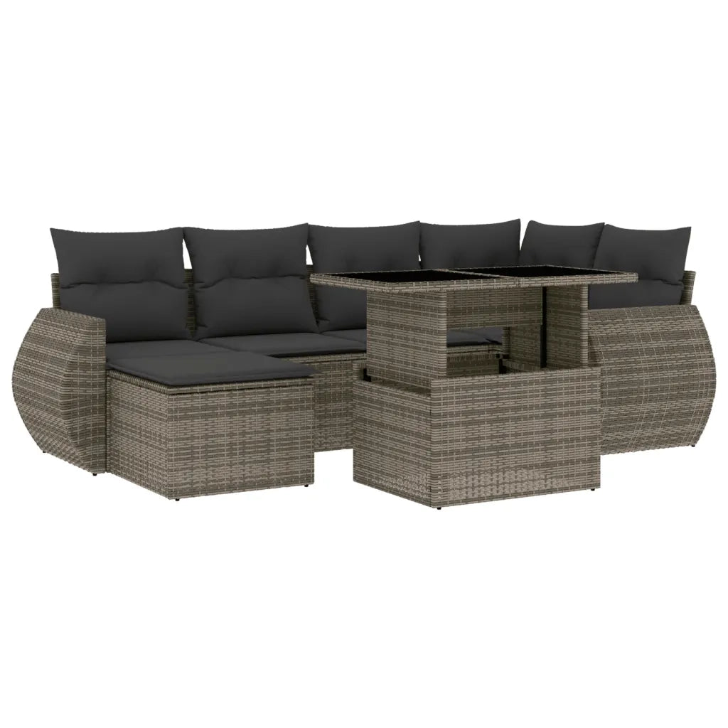 Set Divani da Giardino 7 pz con Cuscini Grigio in Polyrattan 3268680