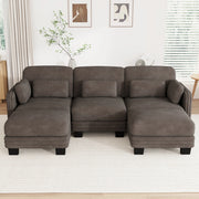 Divano modulare 253x143x88 cm in chenille con pouf e cuscini mobili; marrone