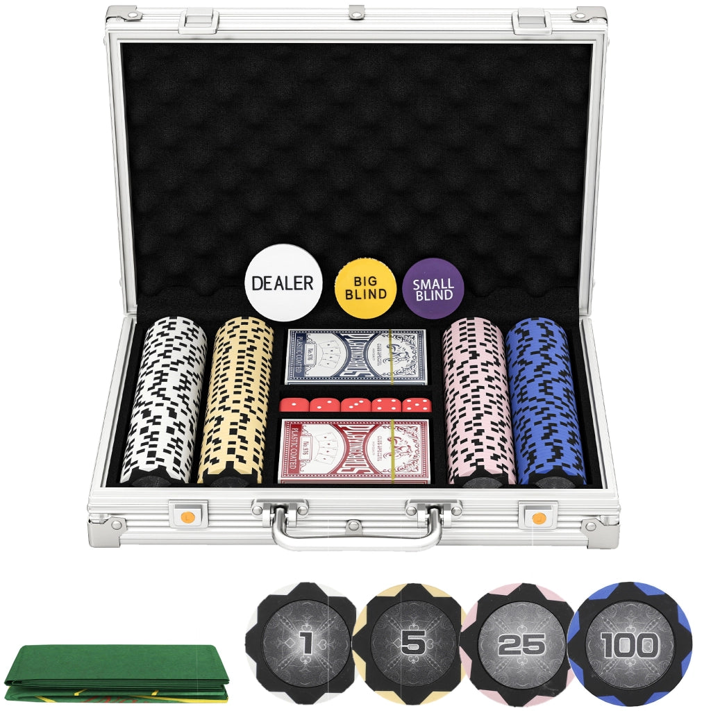 Set di Poker in Valigetta con Dadi, Pulsante Dealer e 2 Mazzi di Carte ¨C zephmum ¨C Argento