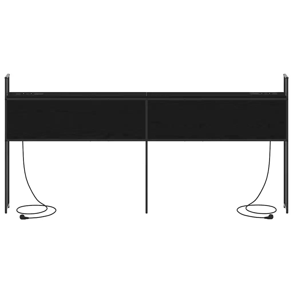 Testiera con Stazione di Carica e Storage-Testiera Multifunzionale-Testata Rovere nero 180 cm