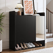 Armadietto scarpe con specchio - Zephmum- Nero, strisce verticali, grande capacit¨¤