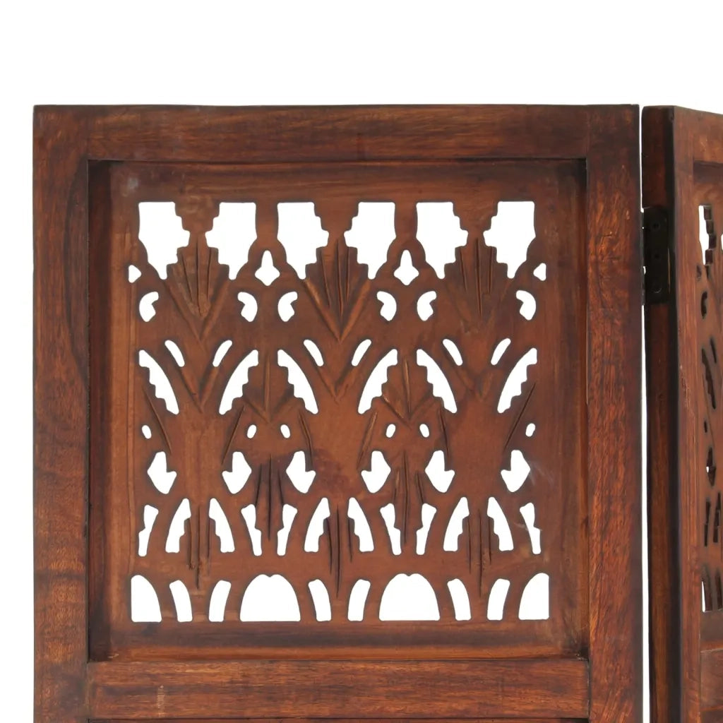 Divisorio Ambienti | Divider per stanze | Paravento 3 Pannelli Intaglio Marrone 120x165cm Mango Massello