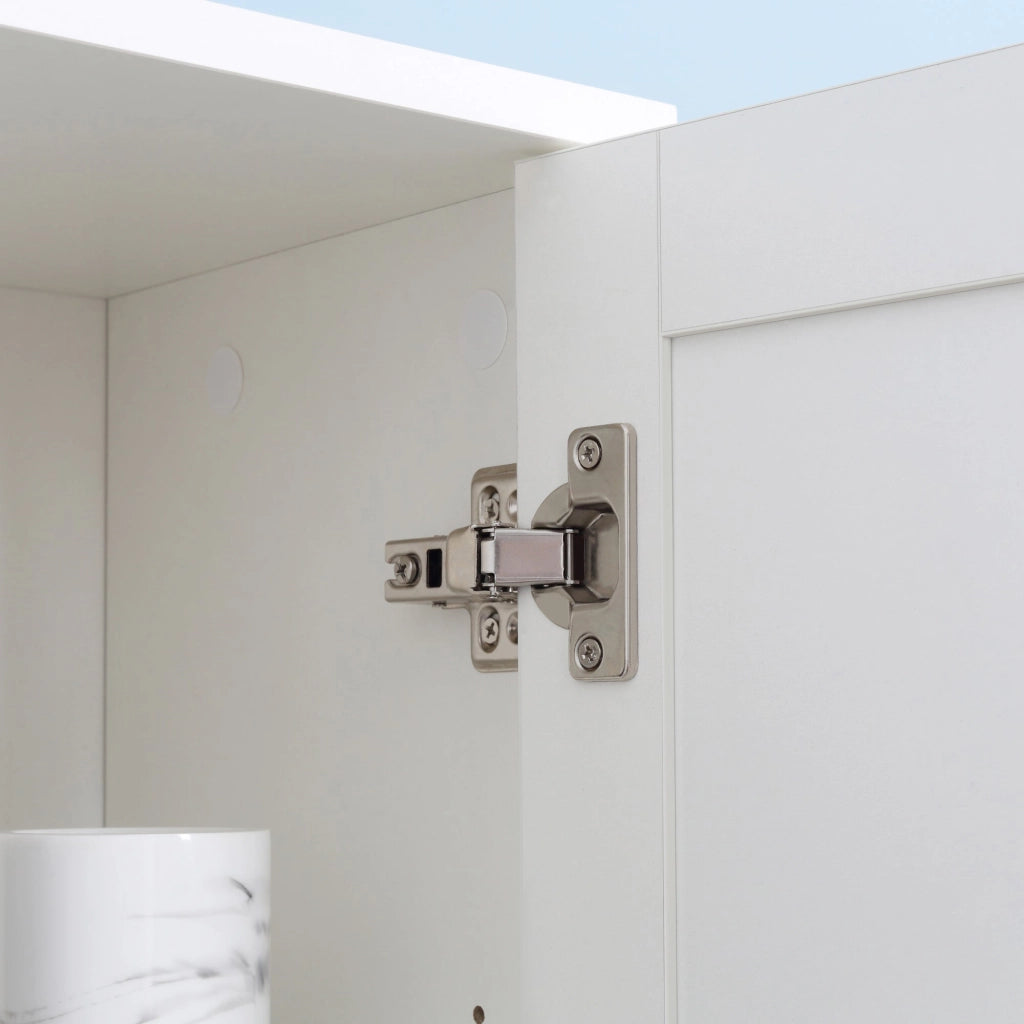 Colonna Bagno Salvaspazio con Specchio e Apertura a Pressione 30x28x170 cm in Legno Bianco