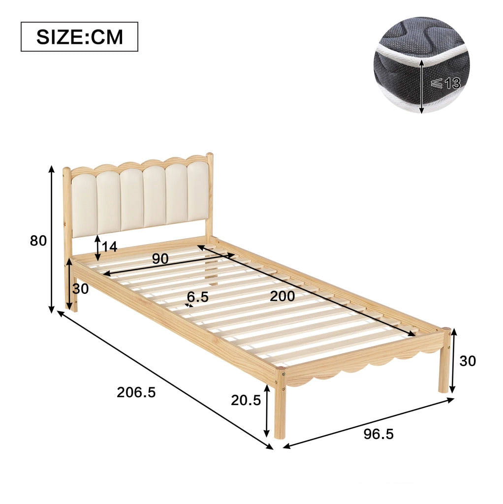 Letto singolo imbottito per bambini 90x200 cm con testiera in PU