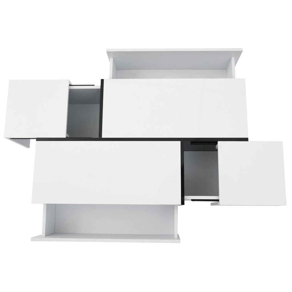Tavolino da salotto moderno bianco e nero con 4 cassetti e piano lucido