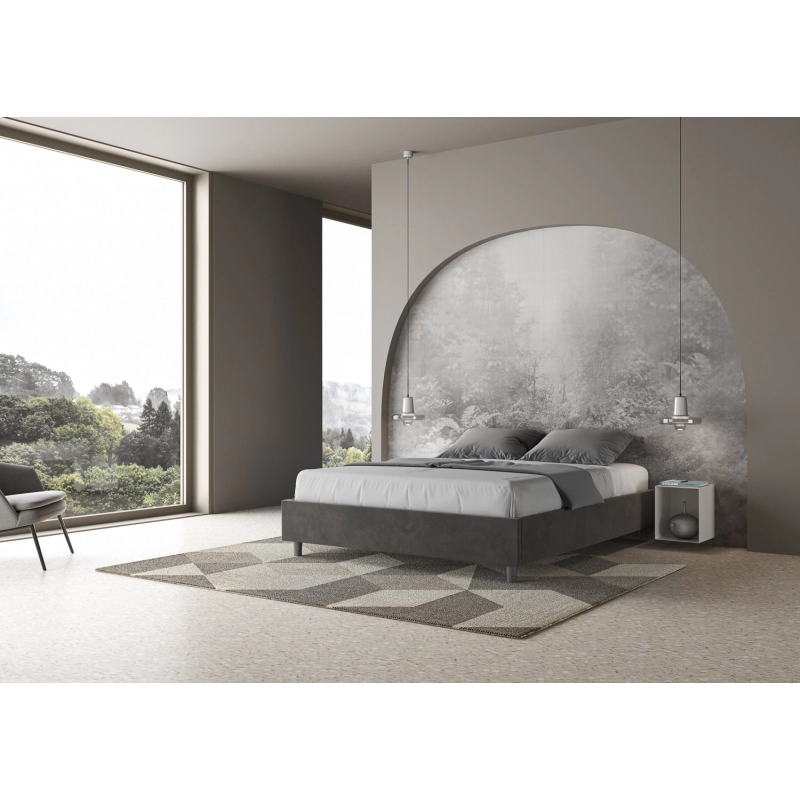Letto Sommier imbottito Matrimoniale 160x210 cm Azelia - Contenitore,Microfibra,Grigio