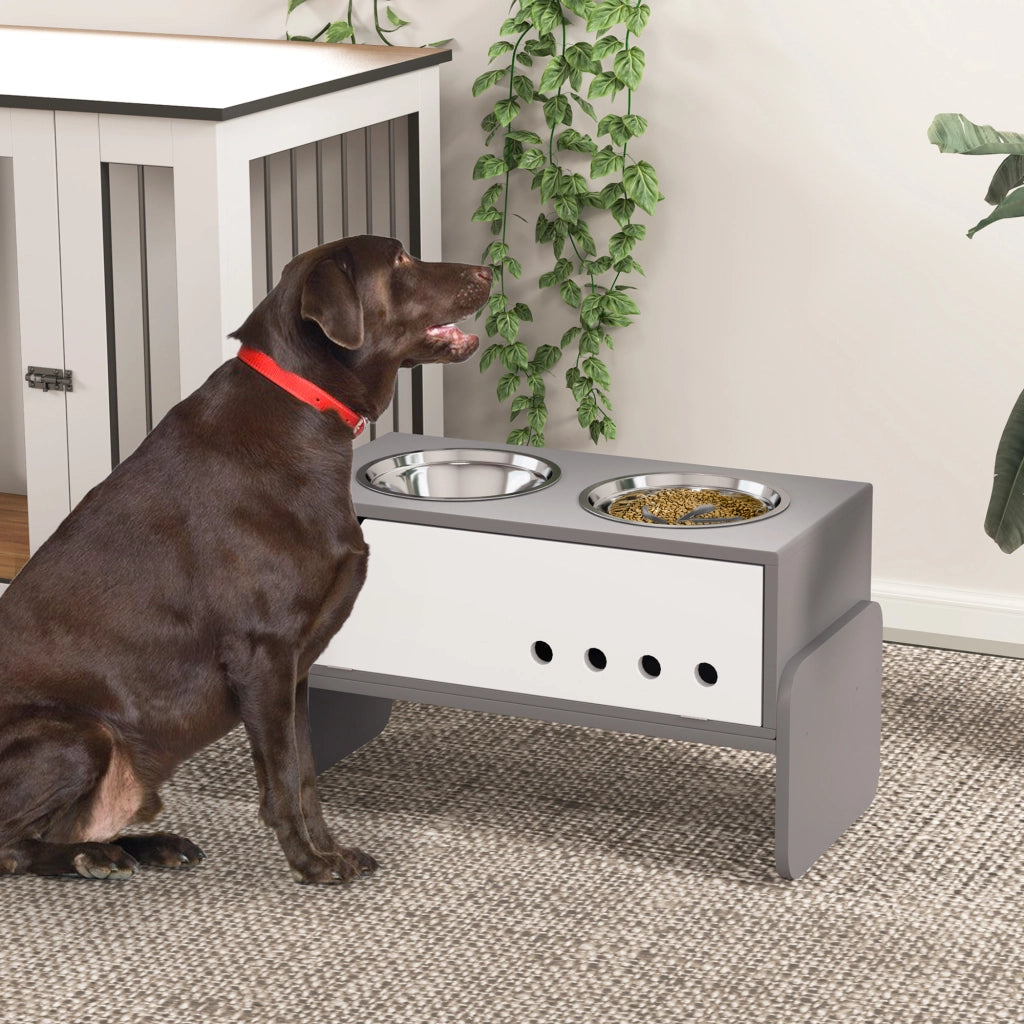 Stazione alimentazione rialzata per cani con contenitore e anti-ingozzo ¨C zephmum ¨C 2 ciotole acciaio inox 2000ml grigio